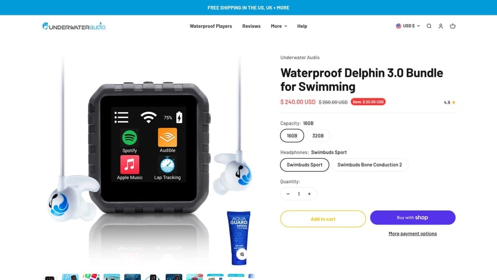 Screenshot of Underwater Audio Waterproof iPod Shuffle website