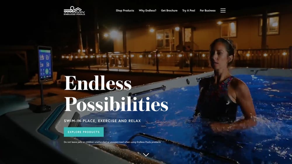 Screenshot of Endless Pools website